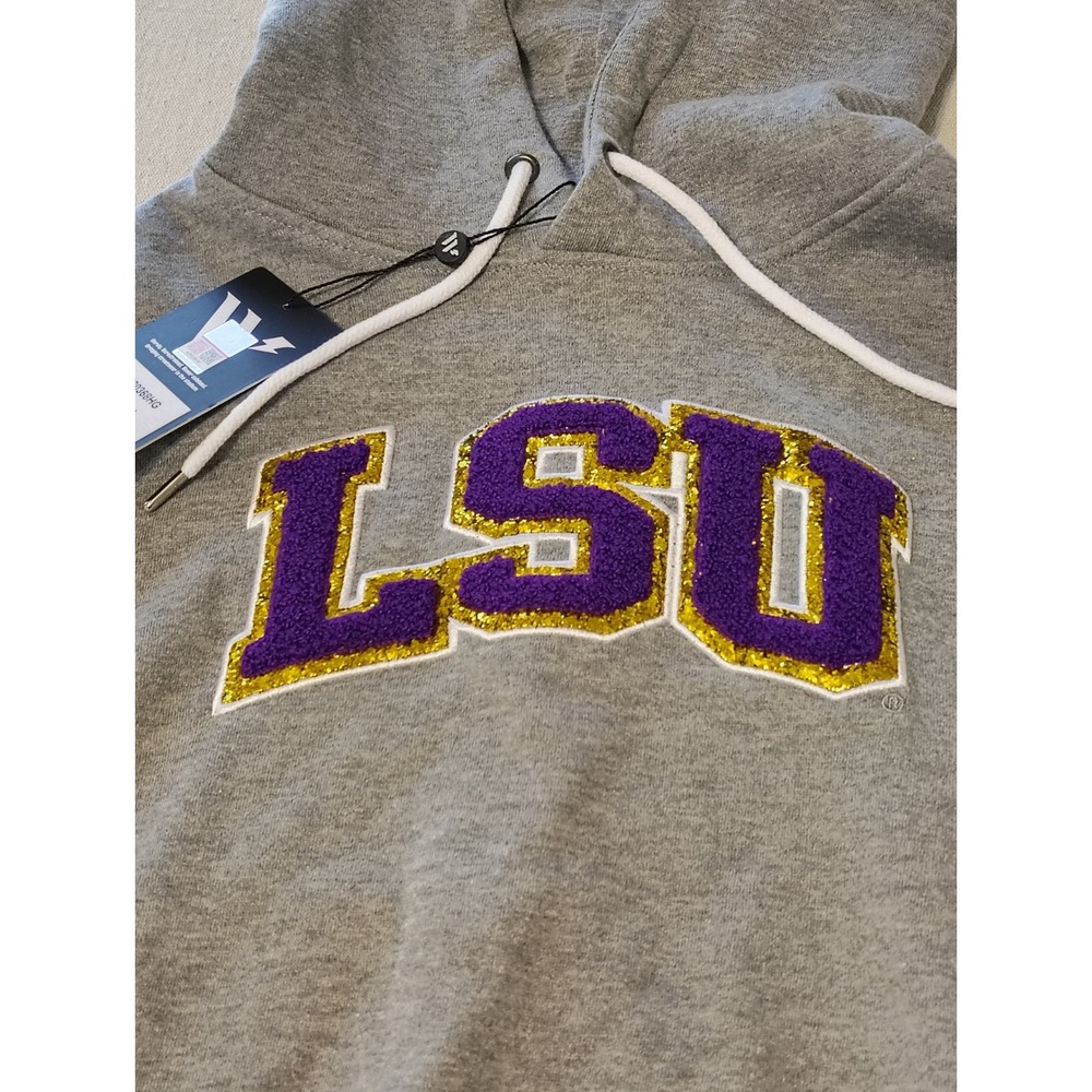 The Wild Collective LSU Tigers Hoodie Gray Crop Top Size L Glitter Applique - Picture 2 of 9